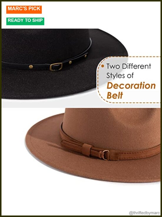 2 Pack Classic Wide Brim Belt Buckle Fedora Hat Unisex main image 4